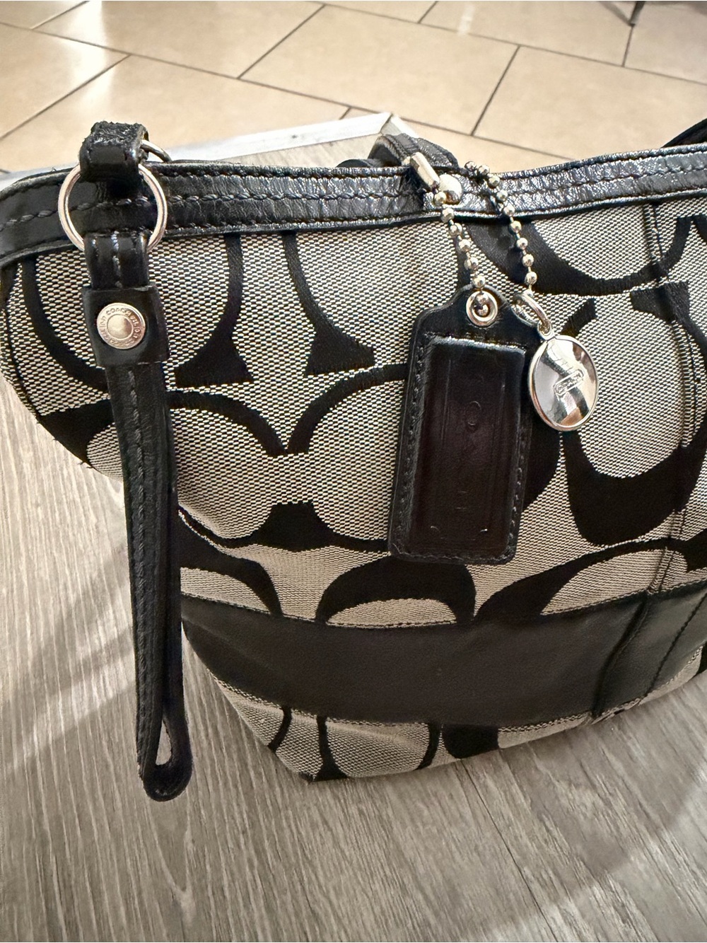 Coach Black and Silver Signature Logo Tote - Picture 3 of 11